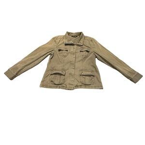 Eddie Bauer Cotton Utility Jacket Khaki Safari Style Button Front Women’s L